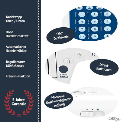 Carina Professional - Computer-Nähmaschine für Einsteiger, Fortgeschrittene & Profis; LED-Bildschirm