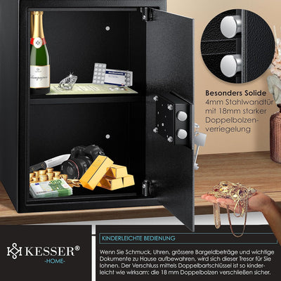 KESSER® Tresor Möbeltresor mit Doppelbartschloss, Safe Geldschrank Boden-Wandtresor Wandsafe 50x35x3