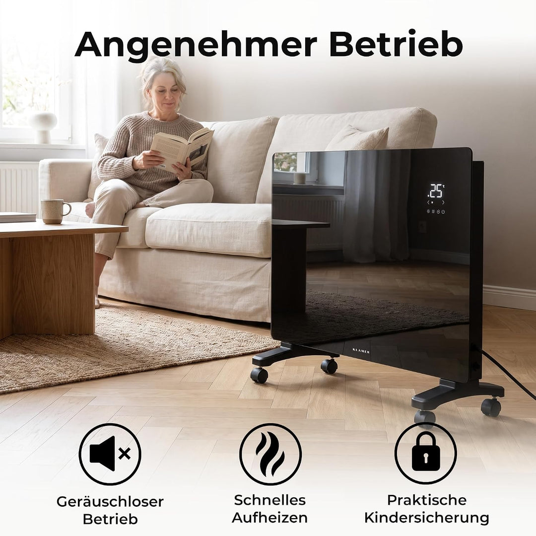 KLAMER Konvektor 1500W, Elektroheizung, WLAN App, Timer, Wand &amp; Stand