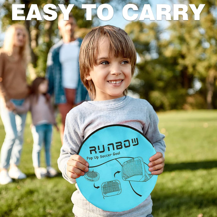 RUNBOW 100 x 67 cm Kinder Fussballtor mit Tragebeutel, tragbares Pop-up-Fussballnetz für Hinterhoftr