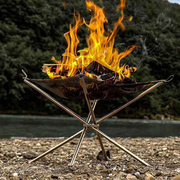 KAHEIGN Tragbare Feuerstelle für Aussen, 42cm Faltbare Edelstahlgeflecht Feuerstelle Grill-Feuerscha
