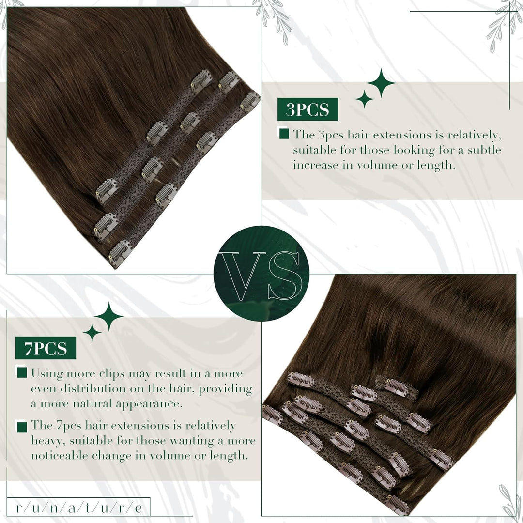 RUNATURE Clip in Extensions Echthaar Mittelbraun Clip in Haarverlängerung Echthaar Clip in Braun Ext