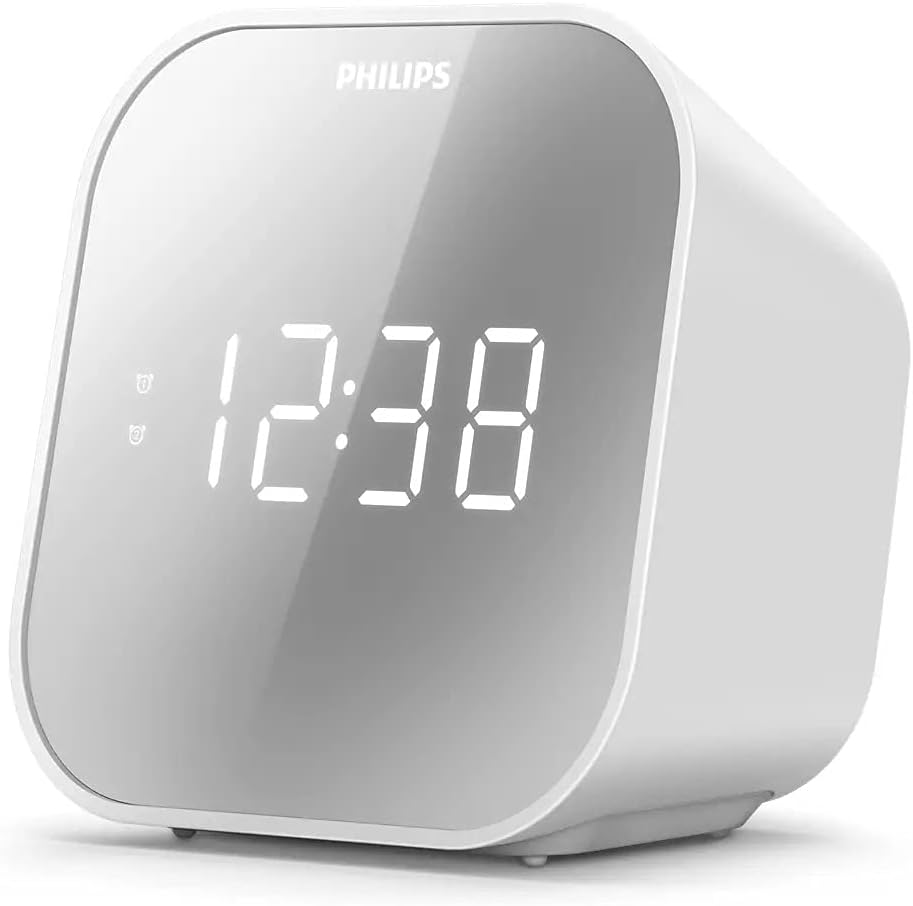 Philips Wecker mit Radio, Radio mit verspiegeltem Display, Digitalradio mit Doppelalarm, Sleep Timer