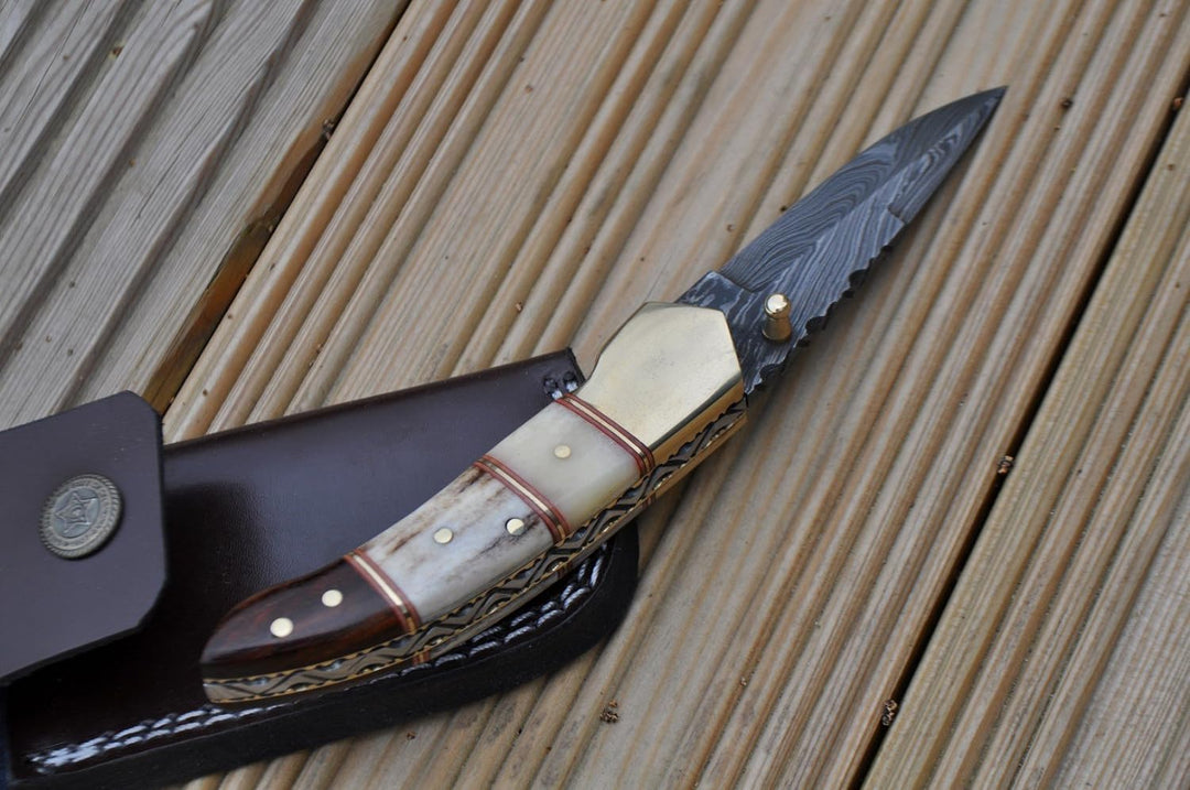 Perkin Knives Taschenmesser/Camping-Werkzeug, Damastklinge, handgemacht