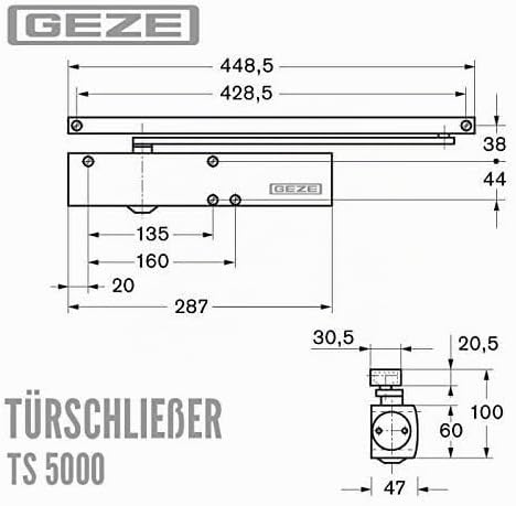 GEZE Türschliesser TS5000, RAL9016 weiss, inkl. Montageplatte und