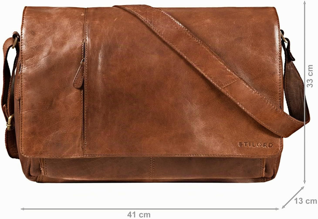 STILORD Vintage Umhängetasche Leder gross für Herren Damen 15.6 Zoll Laptoptasche Unitasche Bürotasc