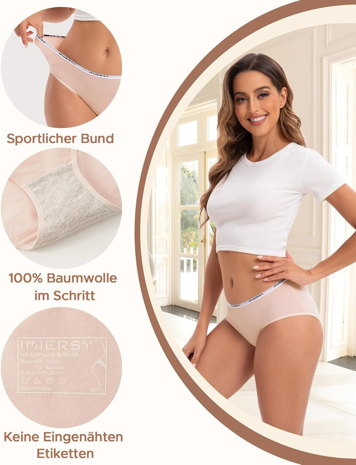 INNERSY Unterhosen Damen Baumwolle Slips Mehrpack Hipster Bequem Unterwäsche 6er Pack S Grundlagen,