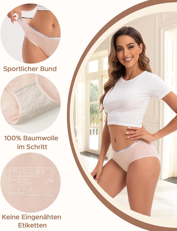 INNERSY Unterhosen Damen Baumwolle Slips Mehrpack Hipster Bequem Unterwäsche 6er Pack M Grundlagen,