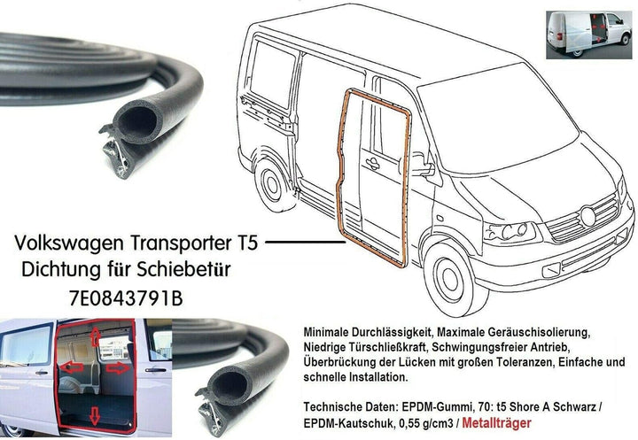 LLS-GERMANY Schiebetürdichtung Kompatibel mit V.W. T5 KASTEN Gummidichtung Schiebetür Dichtung (NICH