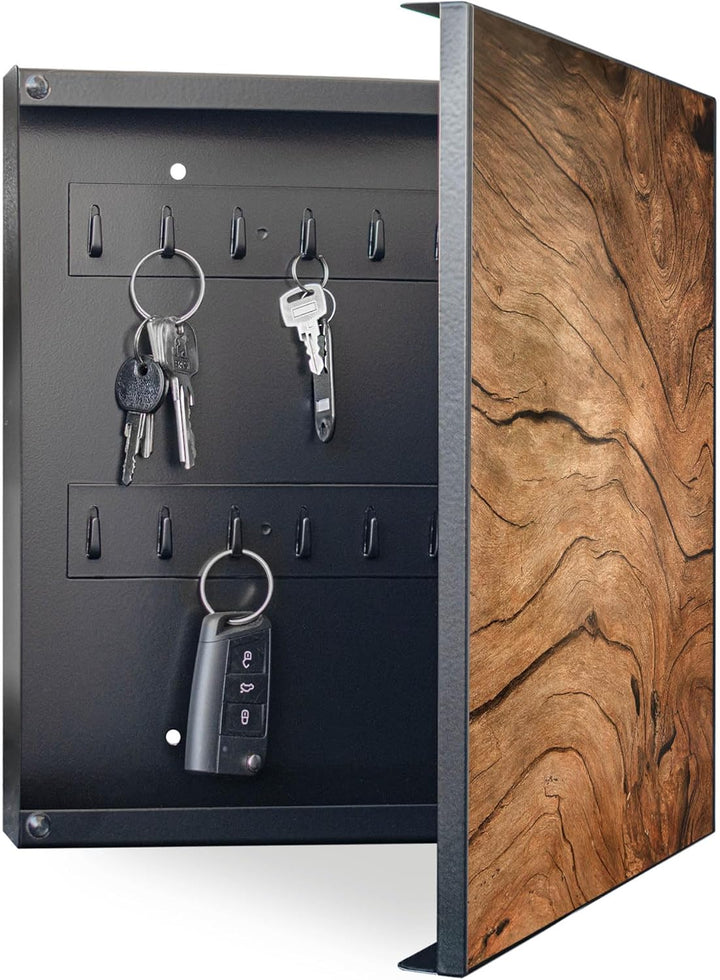 banjado® Grosser Schlüsselkasten Glas/Schlüsselbox 30cm x 30cm mit 50 Haken - Motiv Trockenes Holz/S