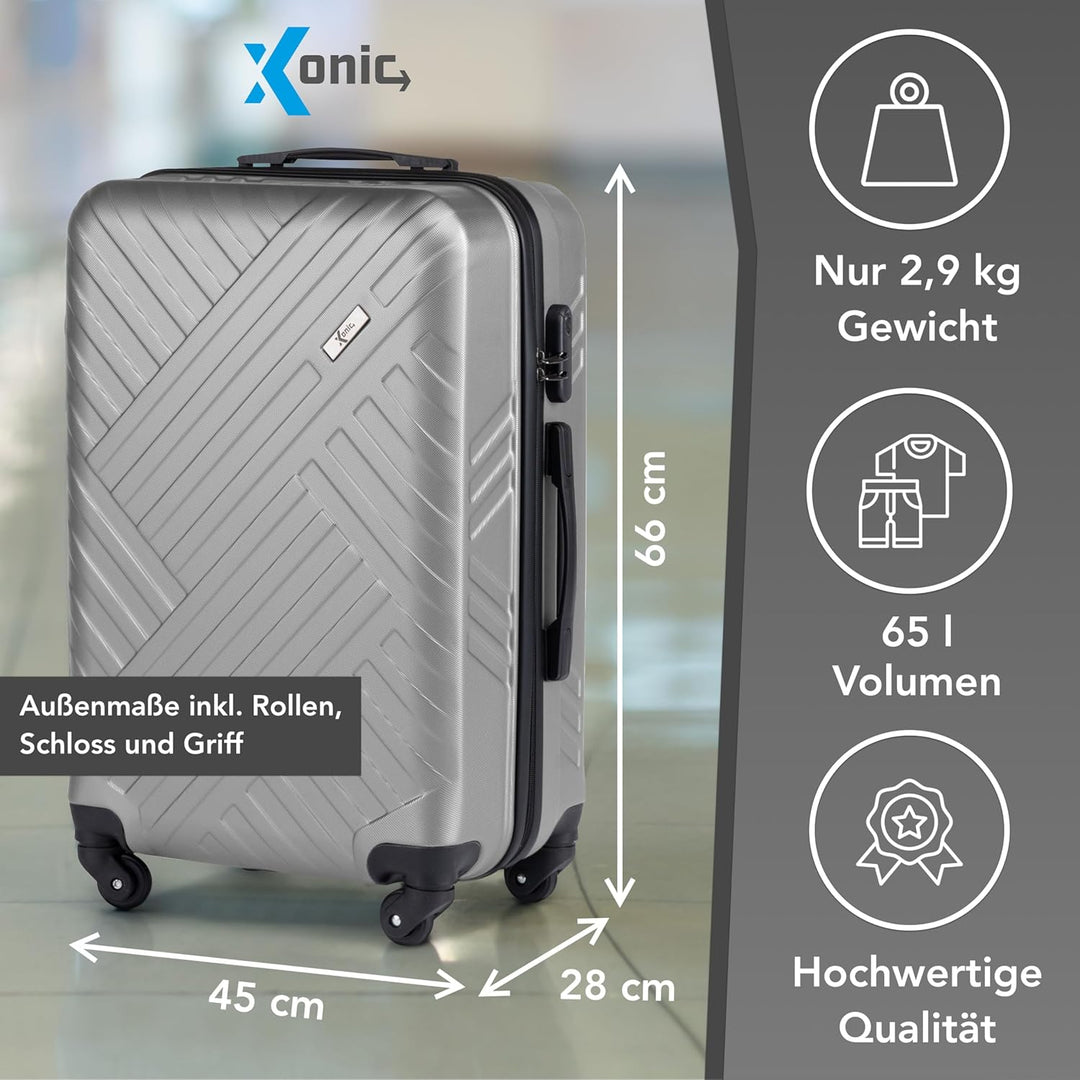 Xonic Design Reisekoffer mit Rollen– ABS Hartschalenkoffer mit 360° Leichtlauf-Rollen – hochwertige
