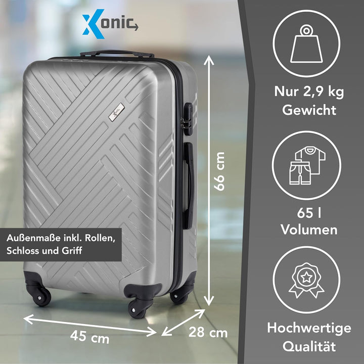Xonic Design Reisekoffer mit Rollen– ABS Hartschalenkoffer mit 360° Leichtlauf-Rollen – hochwertige