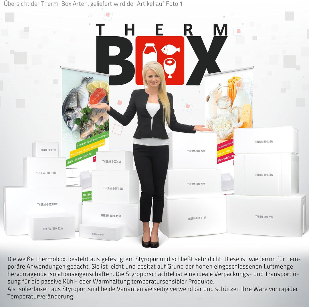 THERM BOX Styroporbox 37L bis 83L Verschiedene Grössen Isolierbox Thermobox Kühlbox Warmhaltebox Wie