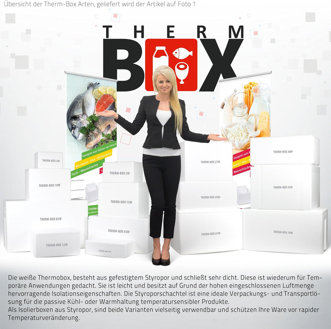 THERM BOX Styroporbox 37L bis 83L Verschiedene Grössen Isolierbox Thermobox Kühlbox Warmhaltebox Wie