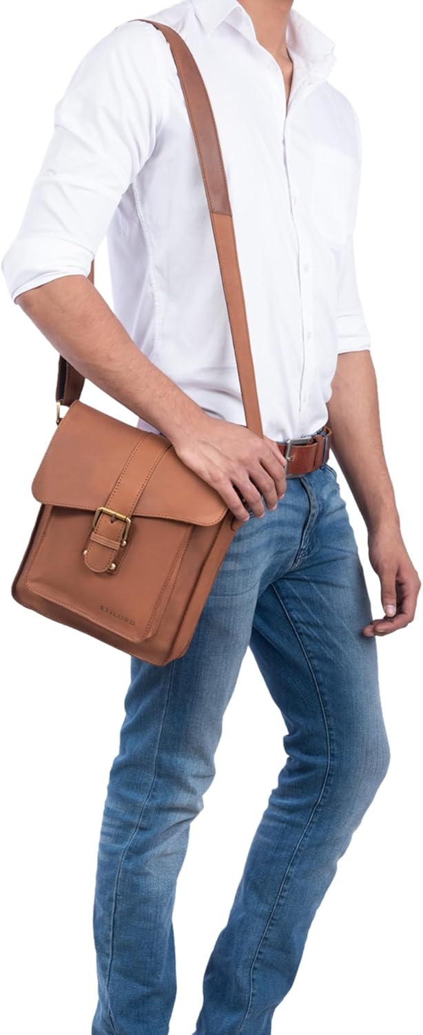 STILORD 'Lukas' Umhängetasche Herren Leder mittelgross Vintage iPad Ledertasche 10,1 Zoll Tablettasc