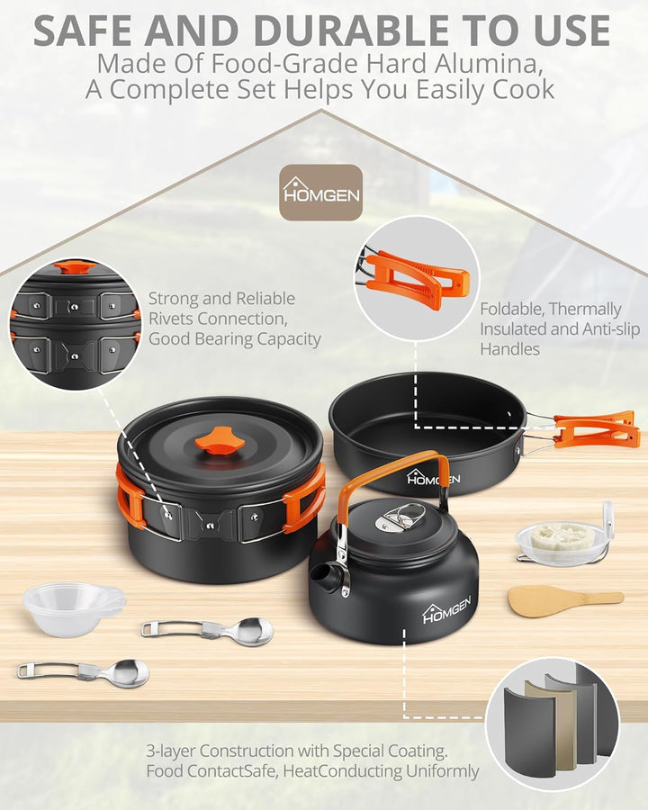 HOMGEN Camping Kochset Camping Töpfe und Pfannen Set Aluminium Camping Kochgeschirr Kit Protable Coo