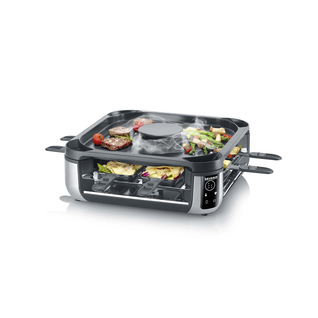 SEVERIN SEVENTO Raclette-Grill mit integriertem Umluft-Filter: weniger Rauch & Gerüche, Digital-Disp