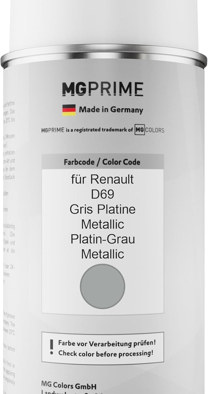 MG PRIME Autolack 2K Spraydosen Set für Renault D69 Gris Platine Metallic/Platin-Grau Metallic Basis