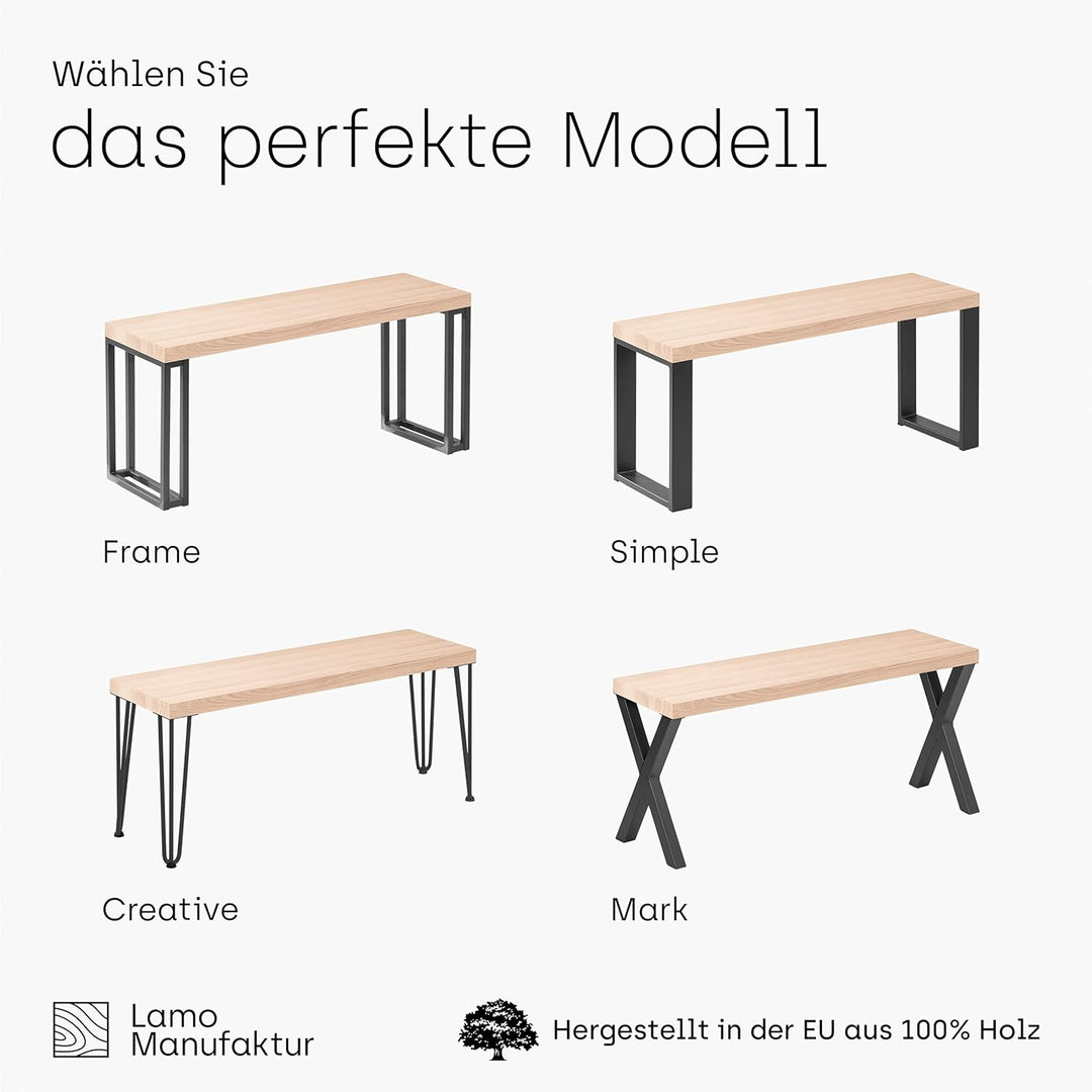 LAMO Manufaktur Sitzbank Esszimmer Holzbank 30x60x47 cm, Möbelfüsse Simple Weiss/Rustikal, LSB-01-A-
