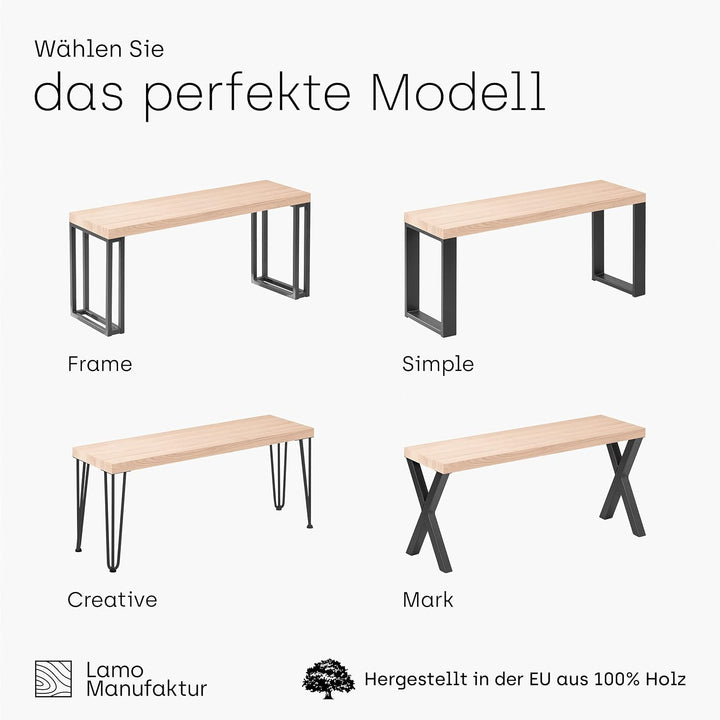LAMO Manufaktur Sitzbank Esszimmer Holzbank 30x80x47 cm, Möbelfüsse Simple Weiss/Roh, LSB-01-A-001-8