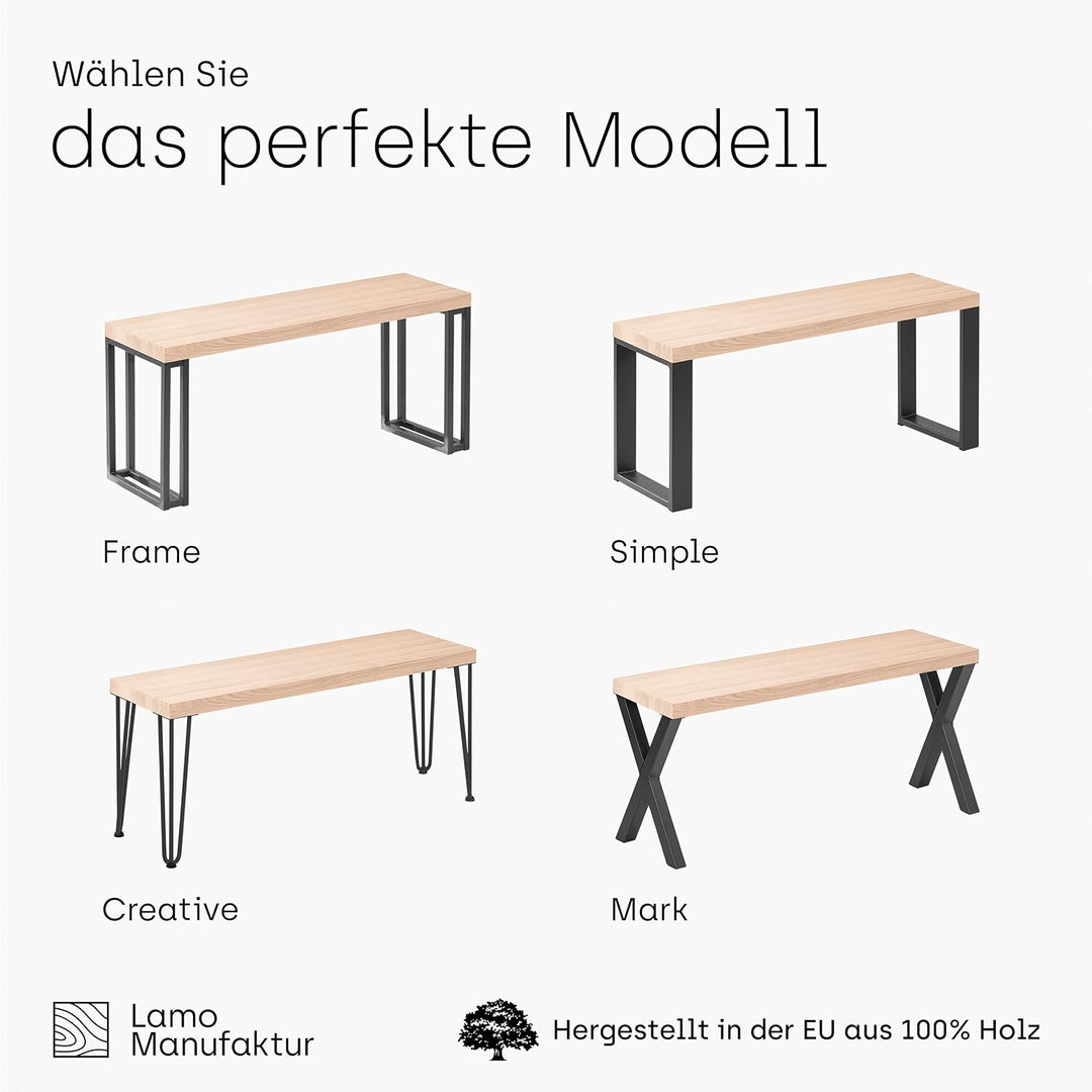 LAMO Manufaktur Sitzbank Esszimmer Holzbank 30x120x47 cm, Möbelfüsse Simple Rohstahl mit Klarlack/Na
