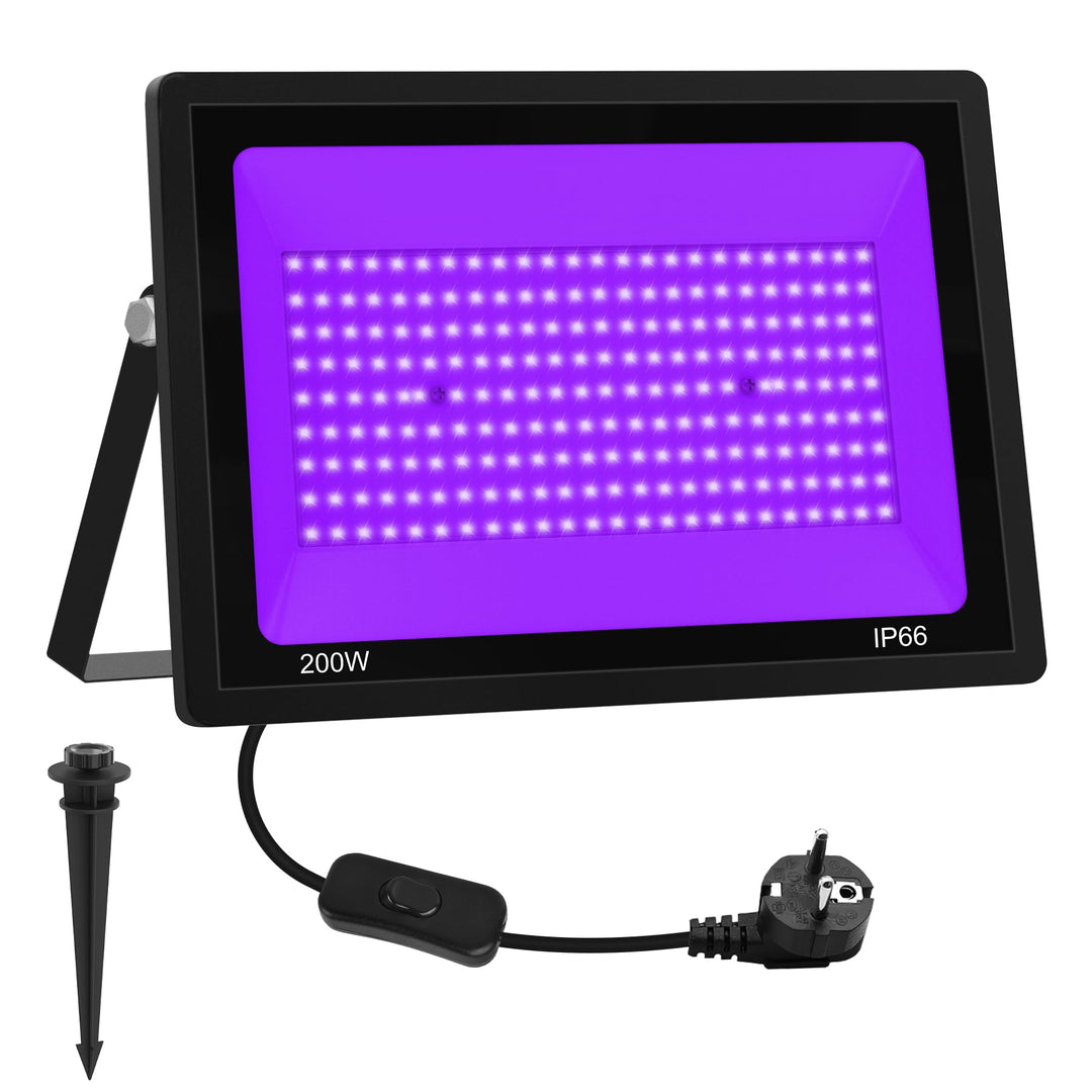 200W LED Schwarzlicht Strahler, NATPOW UV Schwarzlicht Fluter mit Stecker IP66 Wasserdicht Schwarzli