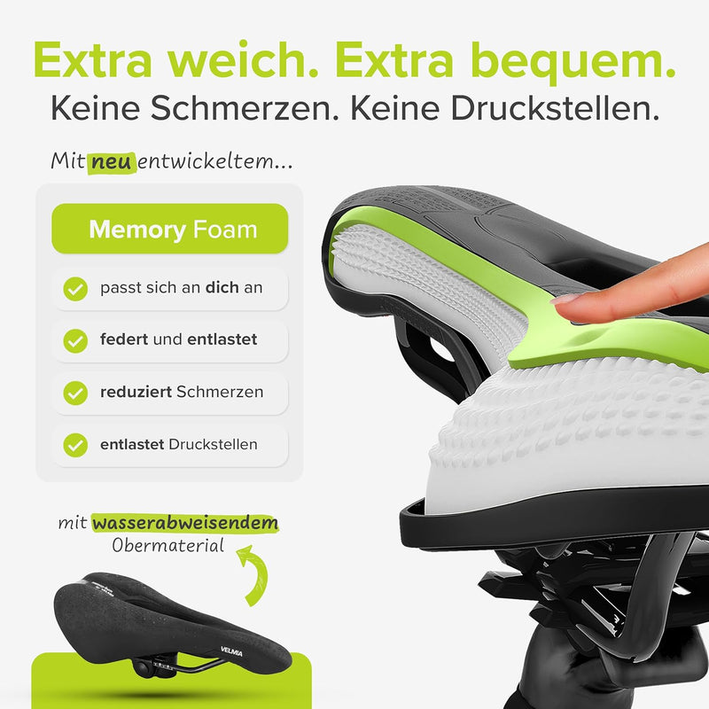 VELMIA Fahrradsattel mit ergonomischem 3-Zonen-Konzept & Memory Foam I Bequemer Fahrrad Sattel für D