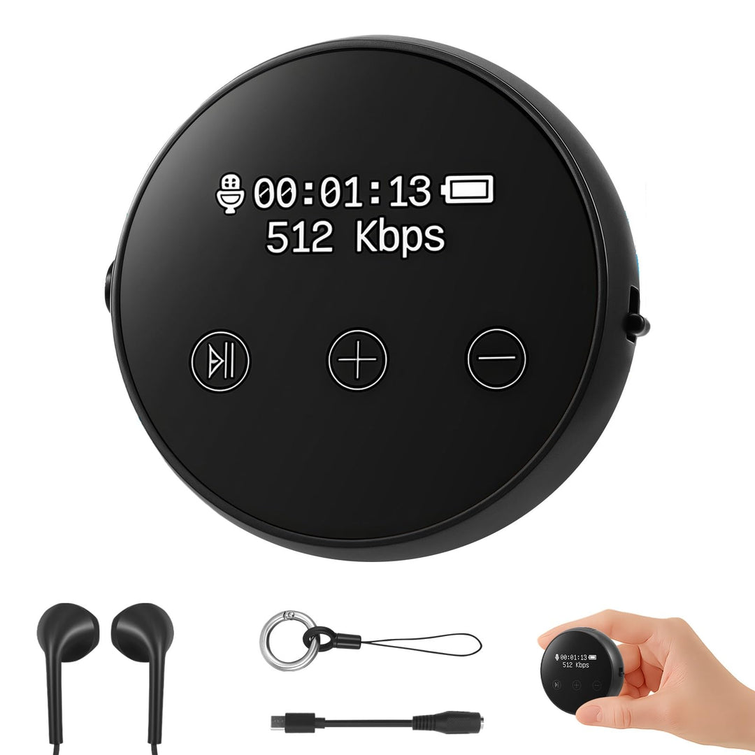 Digitales Diktiergerät, 64 GB, 3072 Kbps, Sprachaktivierung, Geräuschreduzierung, USB-Aufladbar, Mag