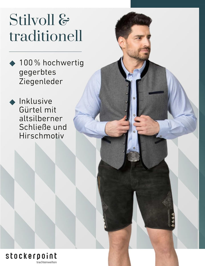 Stockerpoint Herren Lederhose Corbi4 I Grösse 44-64 I Bequeme Trachtenhose in edler Hirschoptik inkl