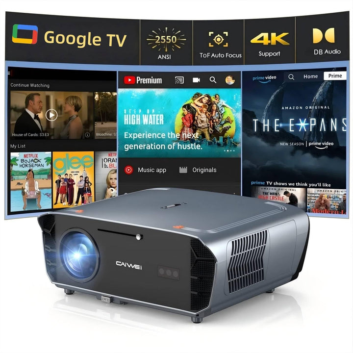 Smart 4K Beamer mit Zertifizierten Apps DB Audio,TOF Autofokus 2400 ANSI Projektor Tageslicht 4K HDR