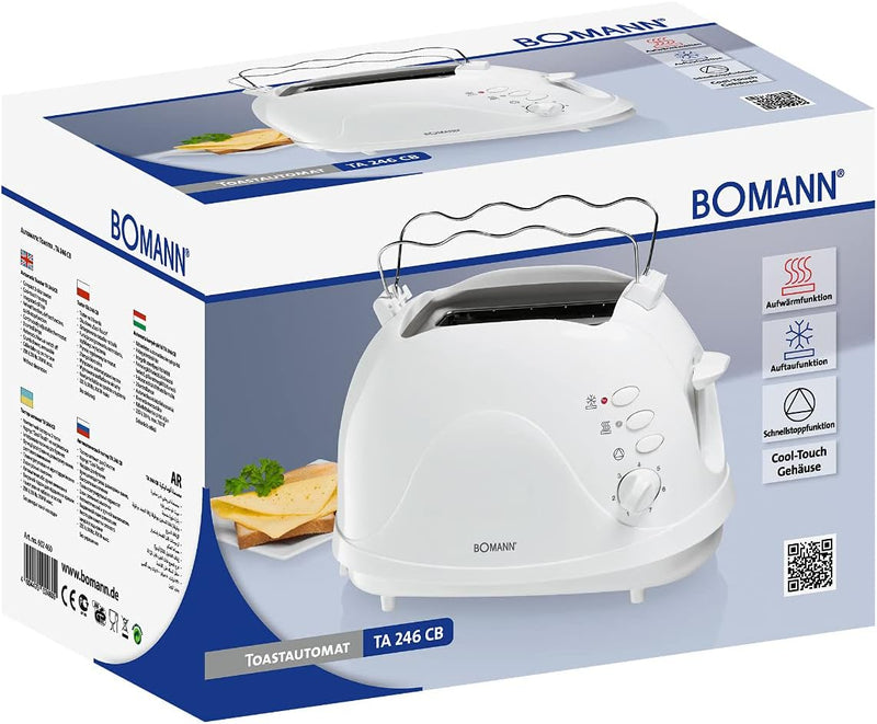 Bomann Toaster TA 246 CB, 2 Scheiben-Toaster, Brötchenaufsatz, Auftau-/Aufwärm-/Schnellstoppfunktion