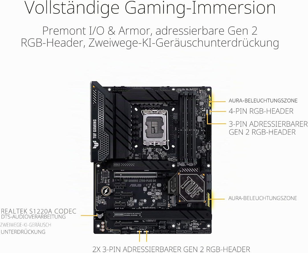 ASUS TUF Gaming Z790-Plus D4 Mainboard Sockel Intel LGA1700 (ATX, PCIe 5.0, DDR4 Speicher, 4x M.2, H