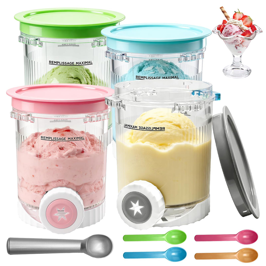 4 Stück Für Ninja Swirl Creami Behälter 480 ml Eisbehälter, Kompatibel mit Ninja Creami NC700 & NC70