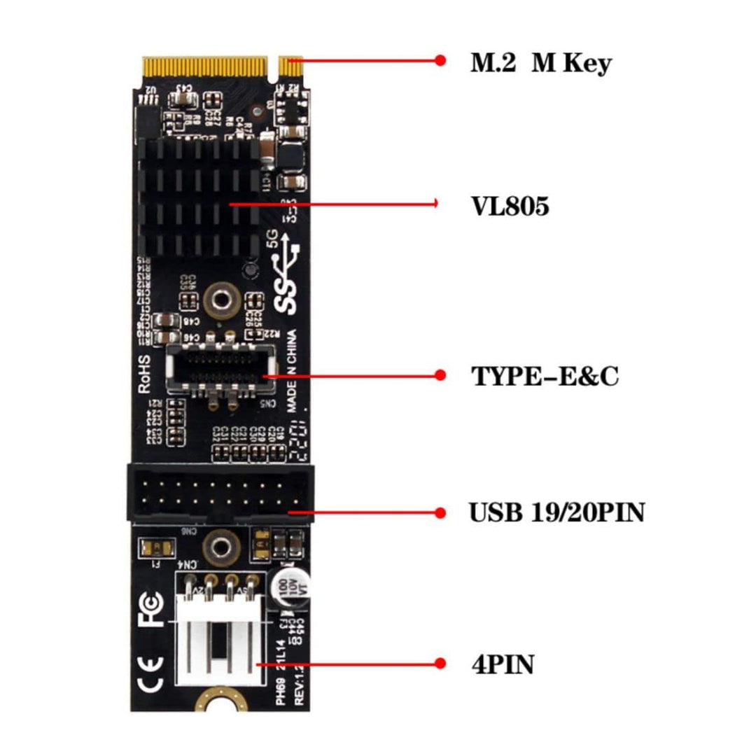 ChenYang CY NVME NGFF M-Key Express-Karte auf Type-E USB 3.1-Frontplatte und USB 3.0 20Pin Sockel VL