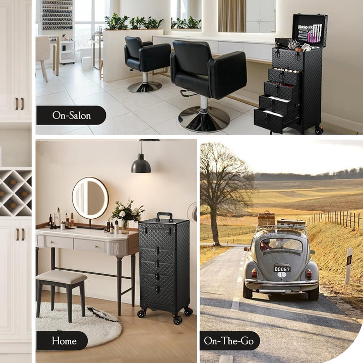 Kosmetik Trolley mit 4 Schubladen Friseurkoffer Gross Kosmetikkoffer Ngaelkoffer Make up Koffer mit
