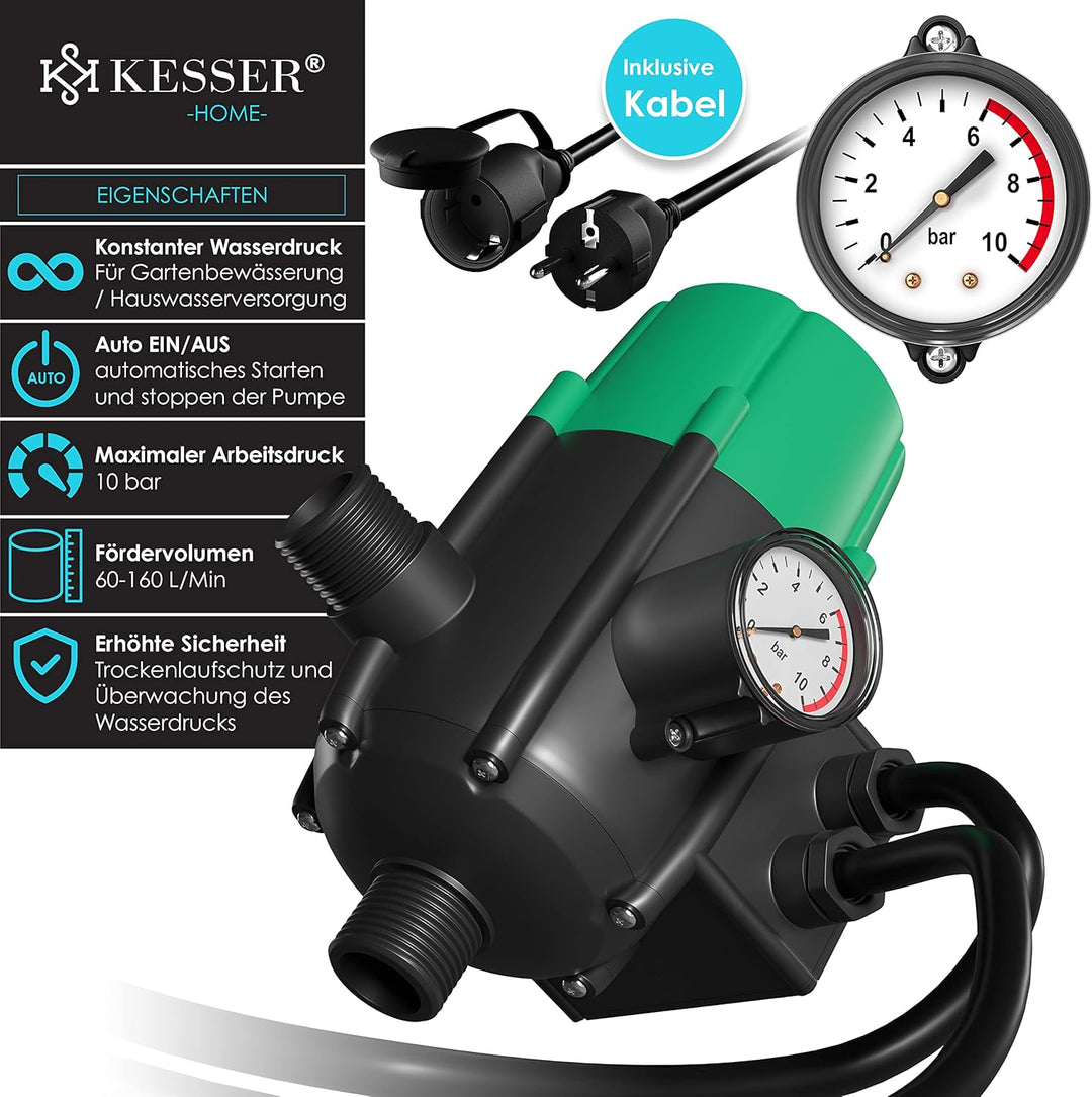 KESSER® Pumpensteuerung mit Baranzeige | mit Kabel | 10 bar Druckwächter Elektronische Pumpensteueru