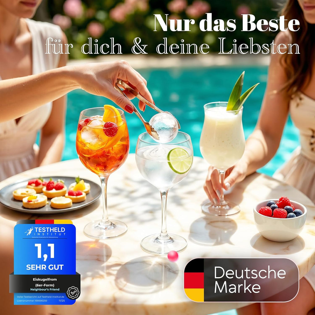 Neighbour’s Friend® Rosa Eiskugelform XL 3er Set – Stylische patentierte Eiswürfelform für Cocktails