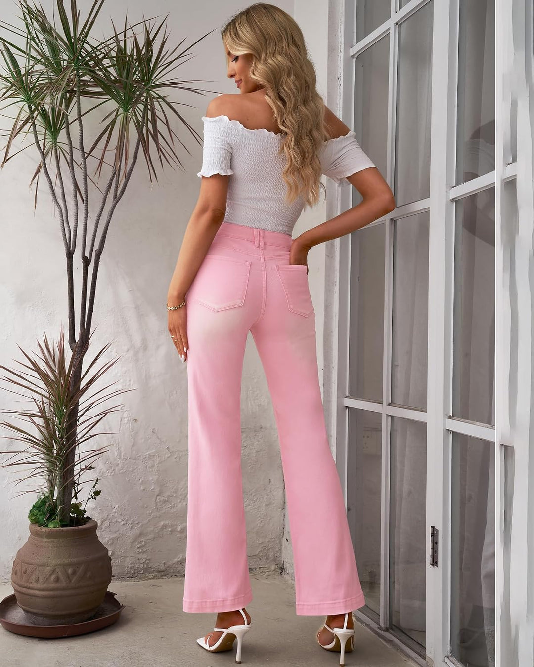 Roskiky Schlaghose Damen Jeans Wide Leg Baggy Jeans Damen High Waist Stretch Hosen Damen Jeans S A-r