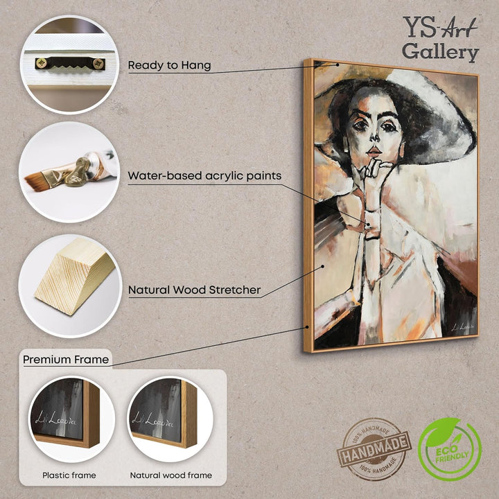 YS-Art XXL Abstrakt Acryl Gemälde auf Leinwand mit Rahmen Elisabeth handgemalte Wandbilder Wohnzimme