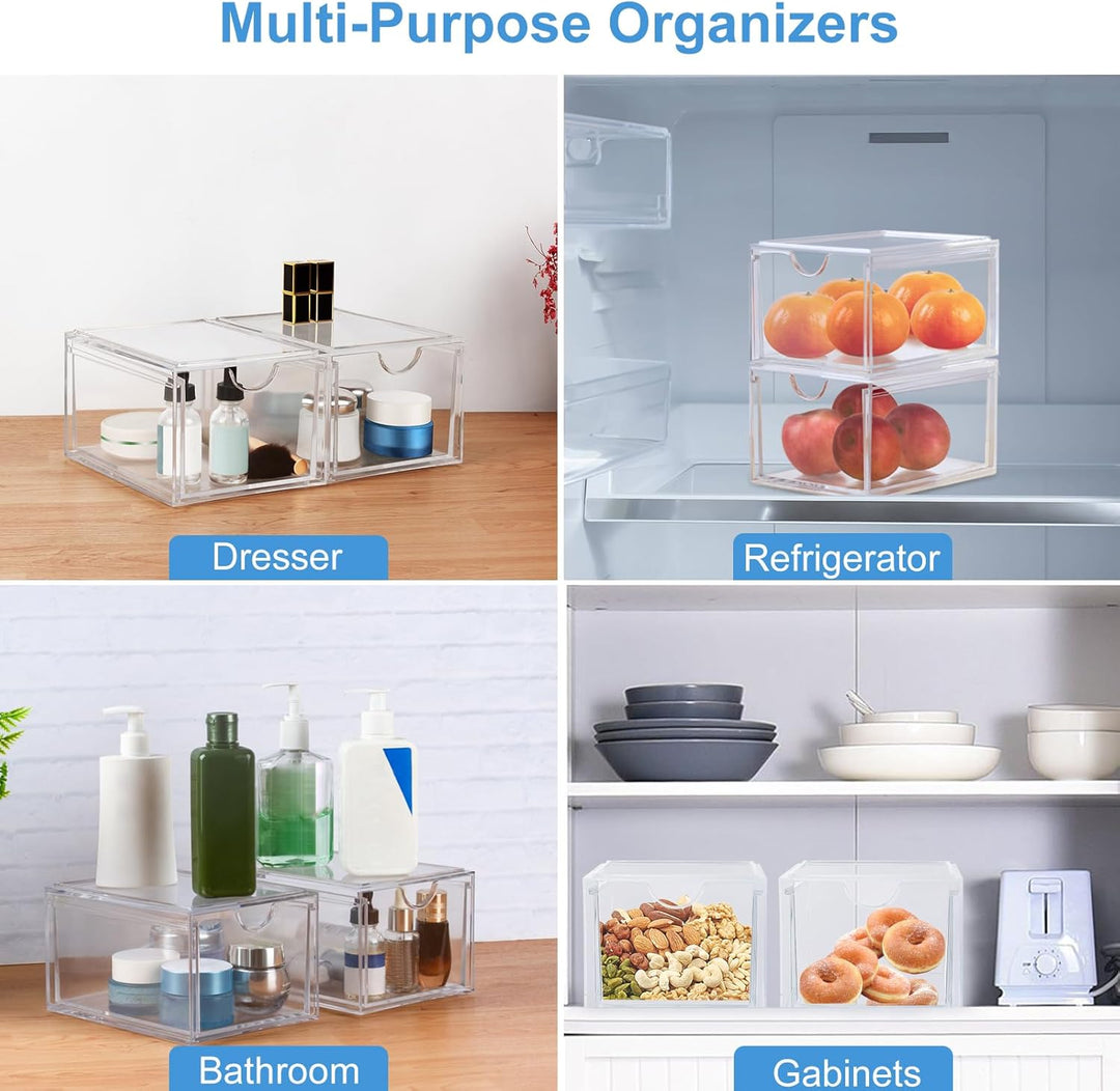 Dezzer Kosmetik Organizer Schubladen,2 Stück Acryl stapelbar Organizer Schubladen,Transparent Badezi