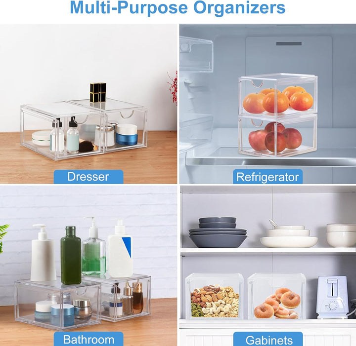 Dezzer Kosmetik Organizer Schubladen,2 Stück Acryl stapelbar Organizer Schubladen,Transparent Badezi