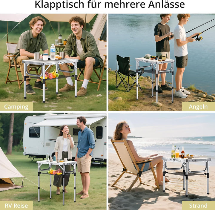Anbte Campingtisch Klapptisch aus Aluminium mit 3 Verstellbare Höhe Tragbar Koffertisch mit Aufbewah