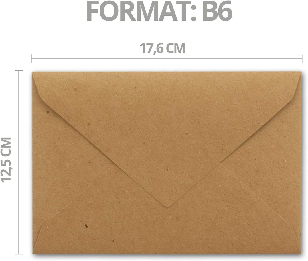 300x - Brief-Umschläge B6 mit Gold Innenfutter - 12,5 x 17,6 cm - Kraft-Papier braun Recycling Nassk