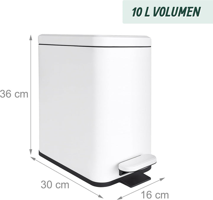 Relaxdays Mülleimer, 10 Liter, 16 cm schmal, Softclose, Fusspedal, Inneneimer, Küche & Bad, Matter A