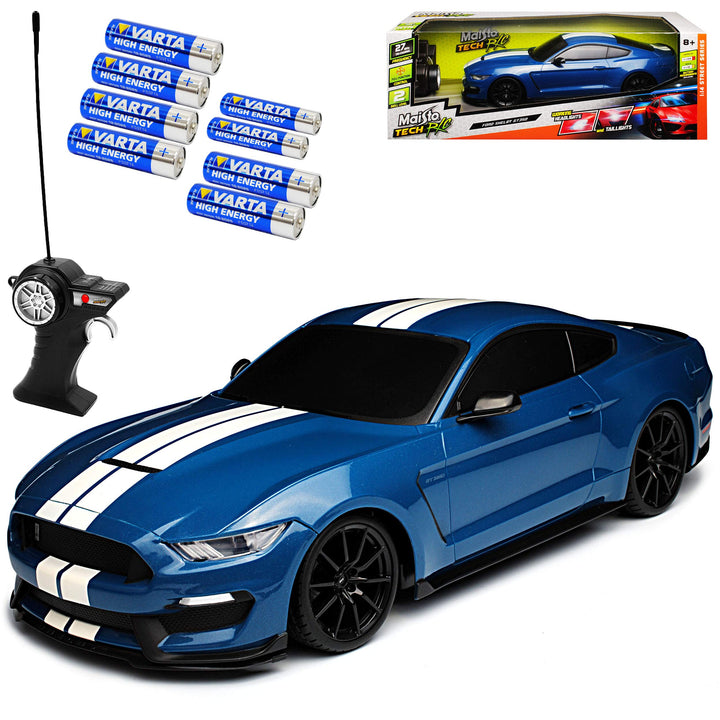 Generisch Ford Shelby Mustang VI GT GT350 Blau mit Streifen Ab 2014 27 MHz RC Funkauto - inklusive B