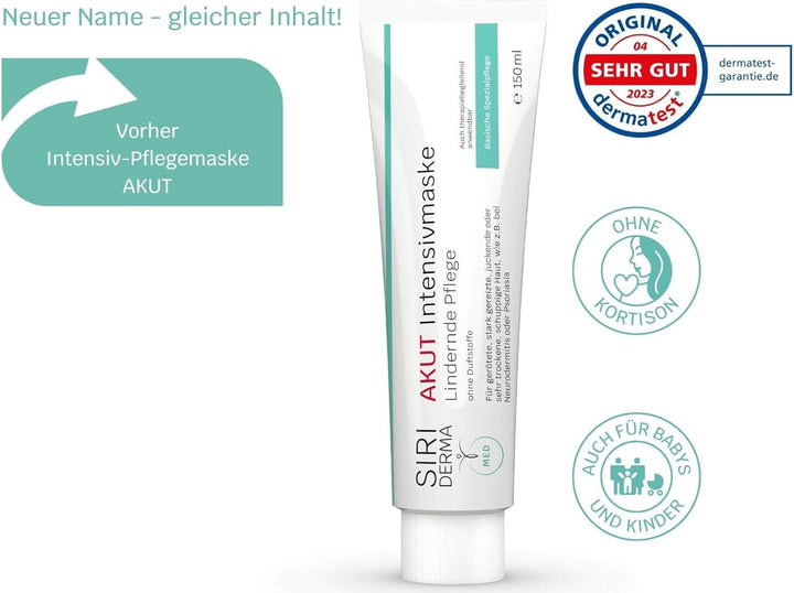 SIRIDERMA Intensiv-Pflegemaske Akut | ohne Duftstoffe | Basische Creme-Maske | 150 ml | Vegane Hautp