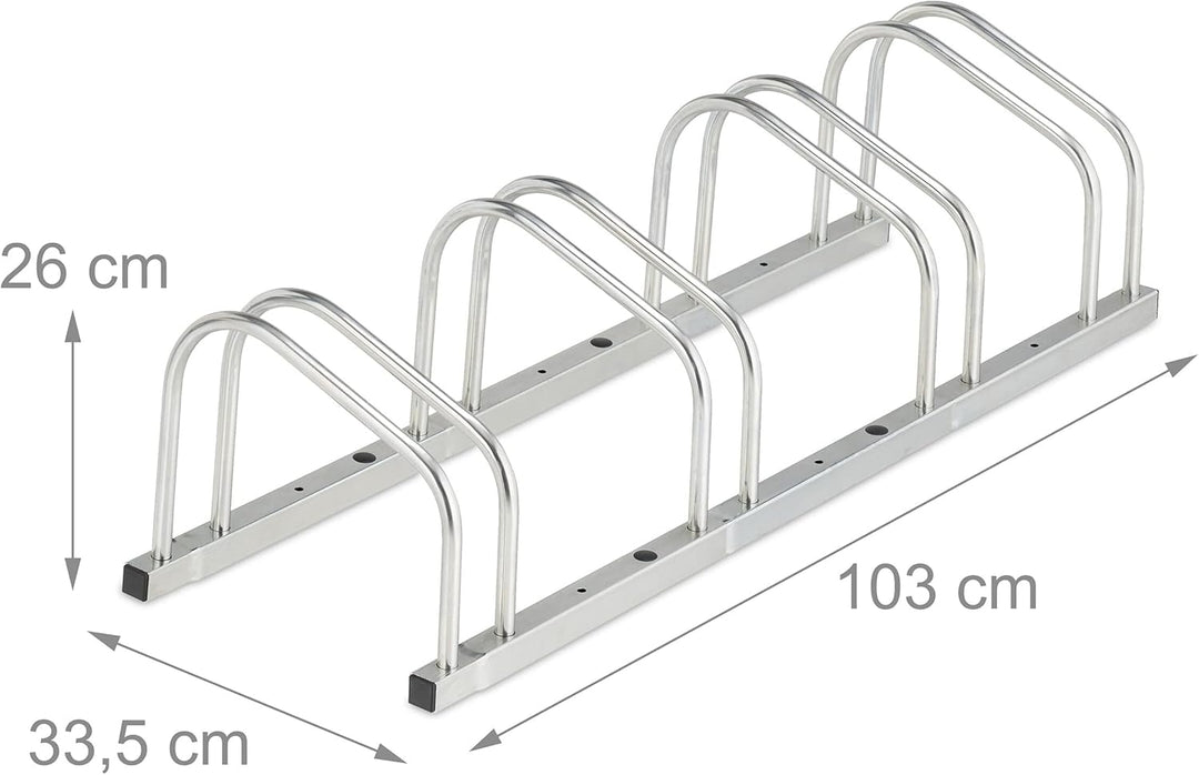 Relaxdays Fahrradständer Boden, für 4 Fahrräder, bis 50 mm Reifenbreite, Metall, Garage, Fahrrad-Auf