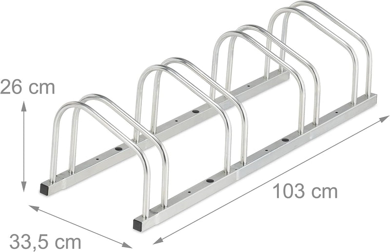 Relaxdays Fahrradständer Boden, für 4 Fahrräder, bis 50 mm Reifenbreite, Metall, Garage, Fahrrad-Auf