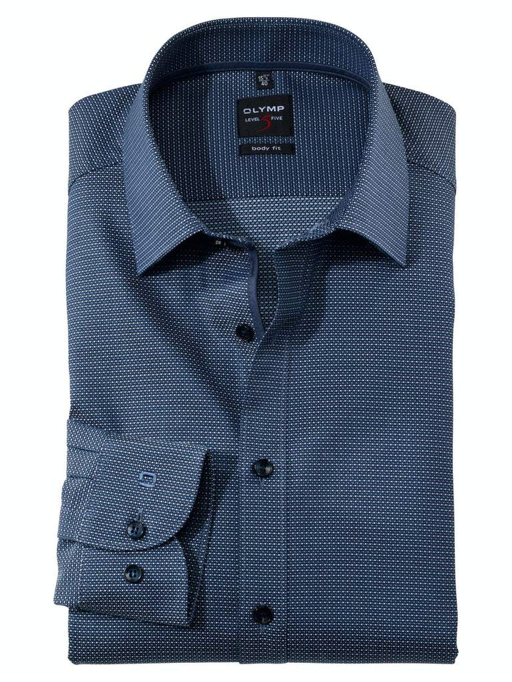 OLYMP Level Five Body fit Hemd Langarm Muster blau 44 Blau, 44 Blau
