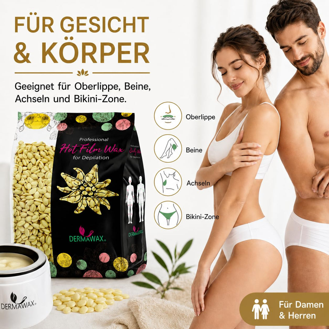 Dermawax 500g Wachsperlen für empfindliche Haut Heisswachs Anwendung ohne Wachsstreifen zur professi